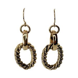 Gold Tone Twisted Hoop Dangle Earrings 1.5"  Door Knocker Twisted Braid